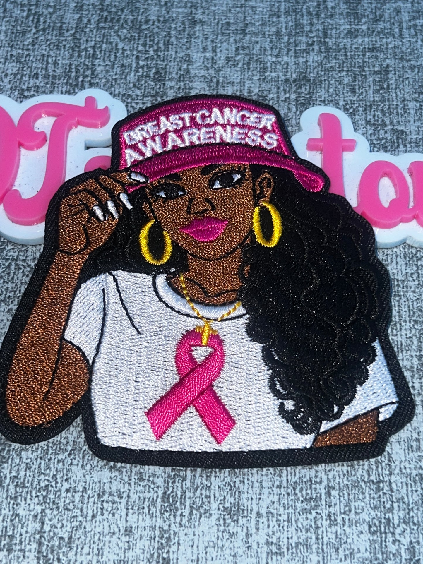 Breast Cancer Awareness Woman Pink Ribbon Embroidered Iron-On Patch