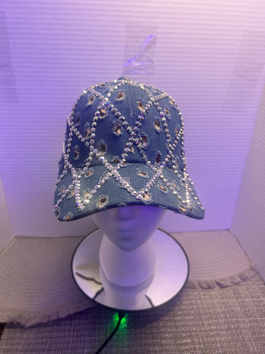 Rhinestone Drip Medium Distressed Denim Hat