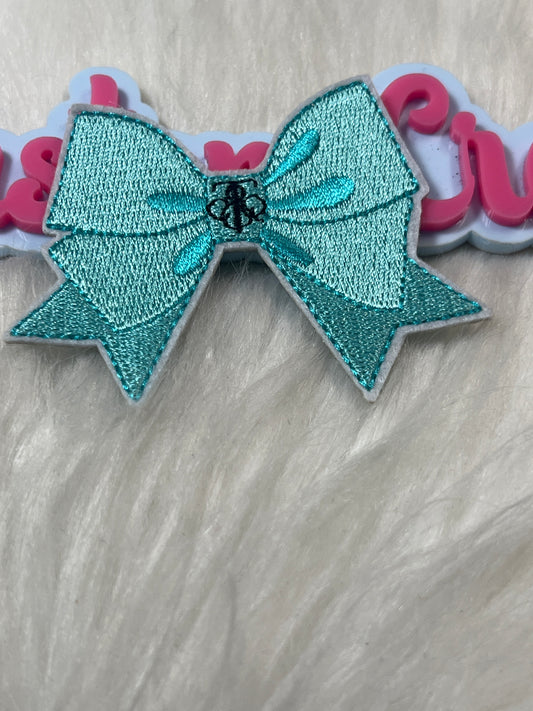 Aqua Luxe Bow Embroidered Patch