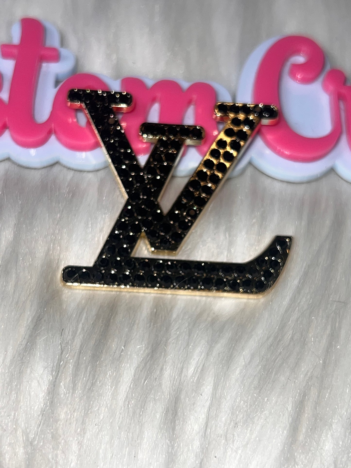 Rhinestone Letter Charm– Black Crystal Gold Trim