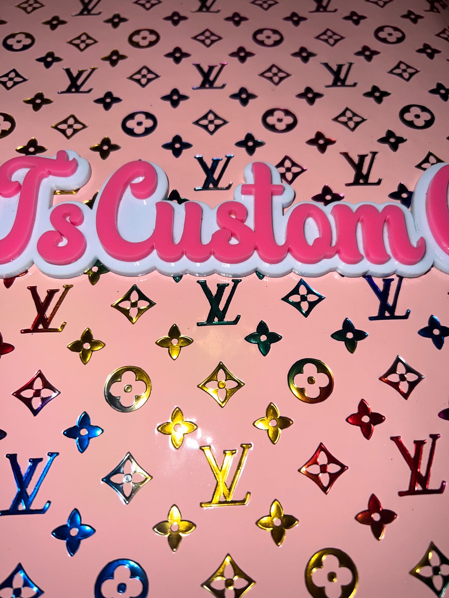 Pink Multicolor Metallic Embossed Monogram Faux Leather Sheet 9x12 – Faux Leather for Bows, Earrings & DIY Crafts