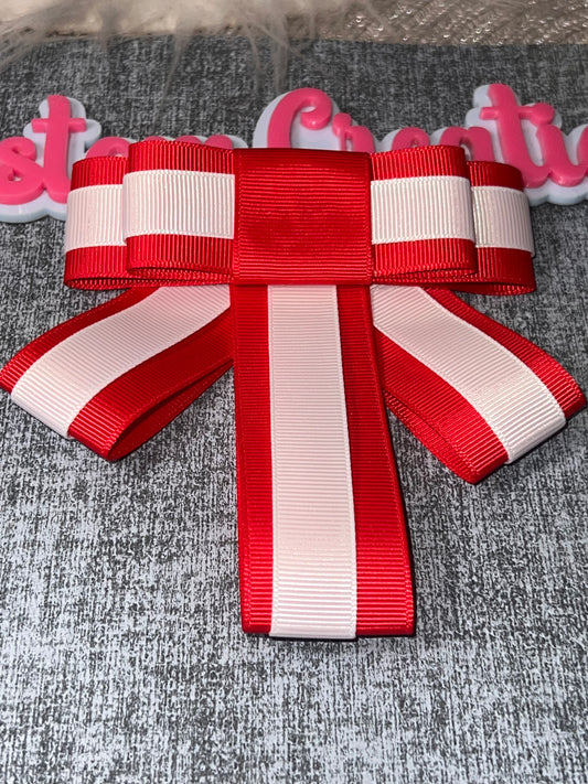 Double Ribbon Statement Bow – Red & White Delta colors