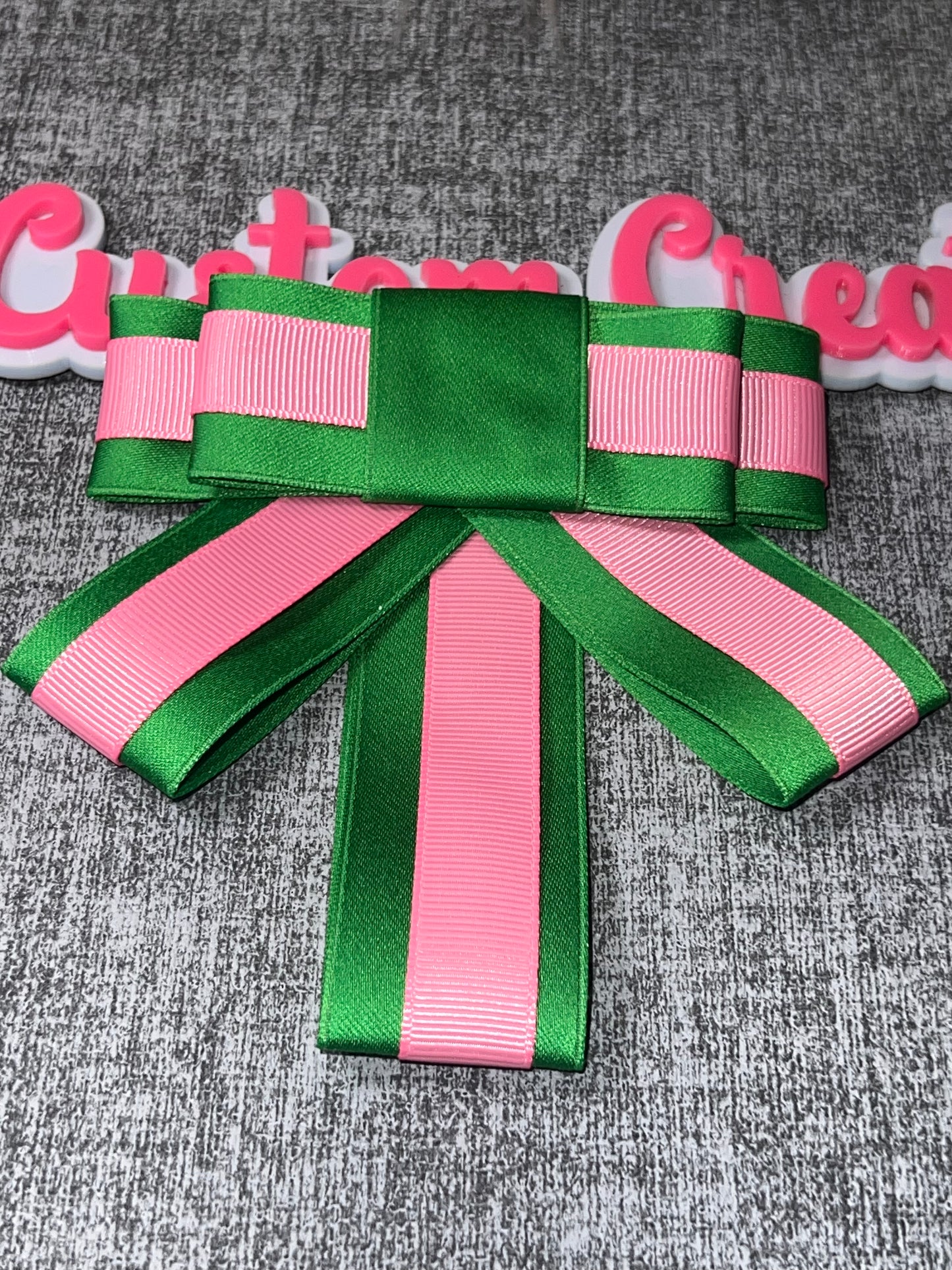 Double Ribbon Statement Bow – Green & Pink
