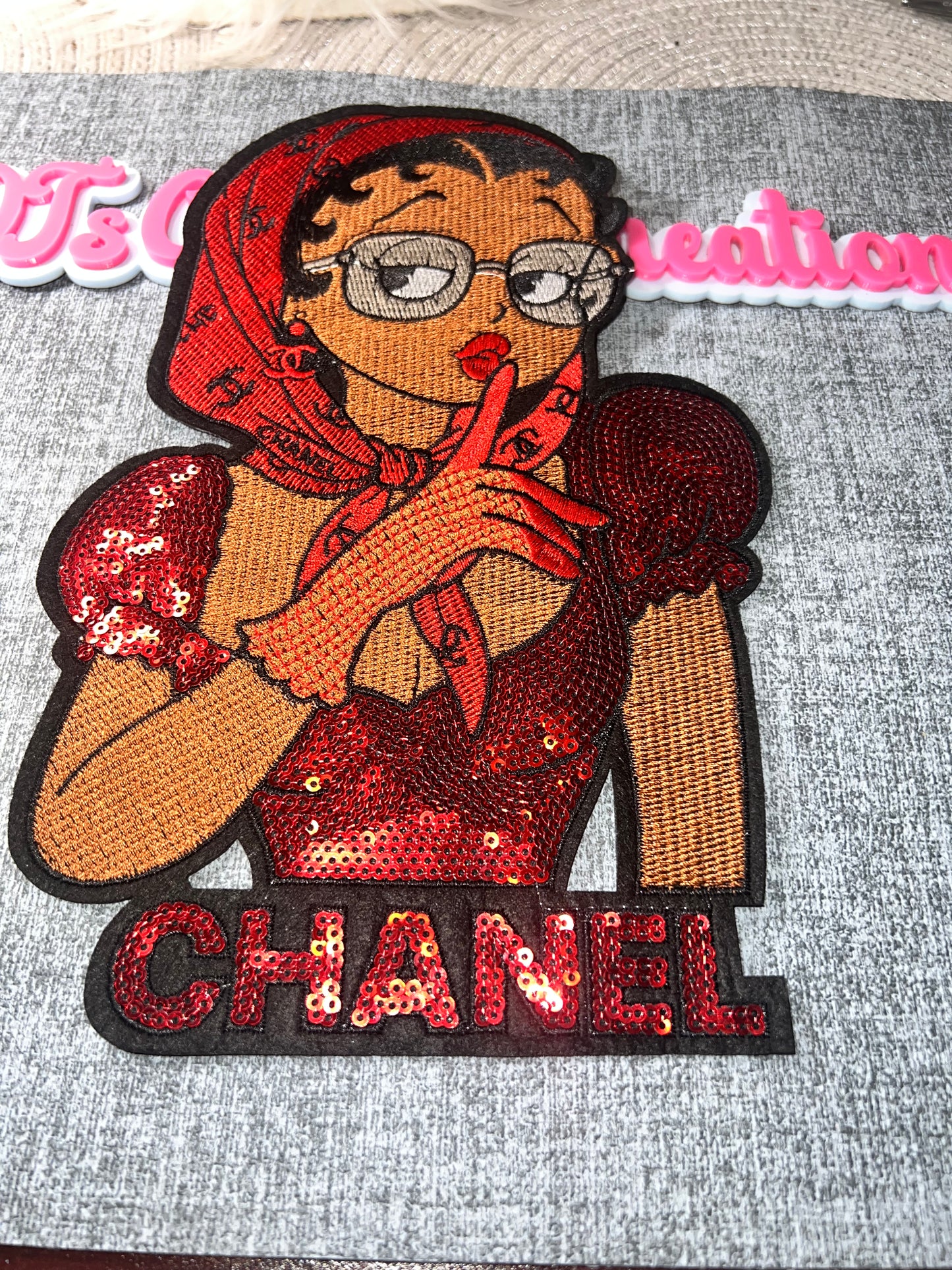 Red Glam Girl Patch – Sequin Statement