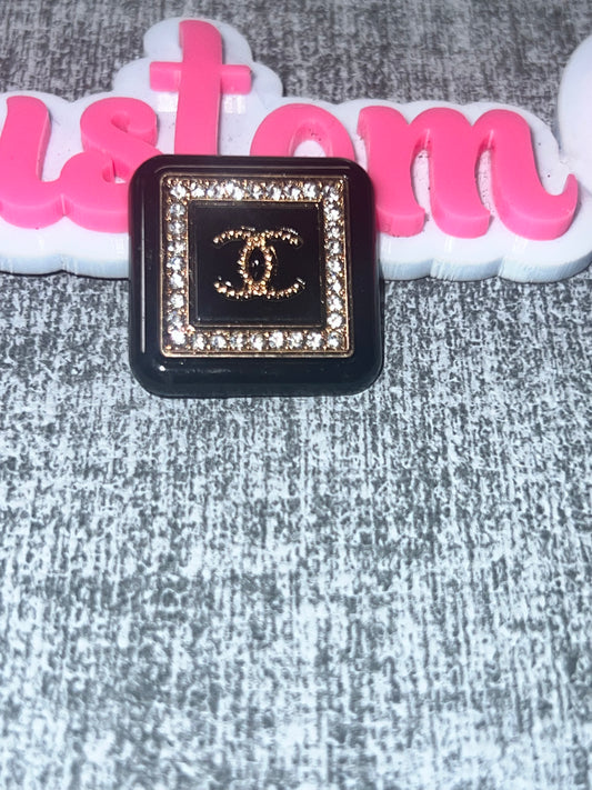 Black & Gold Rhinestone Square Button Charm – Bling Luxury Button Charm for DIY Crafts