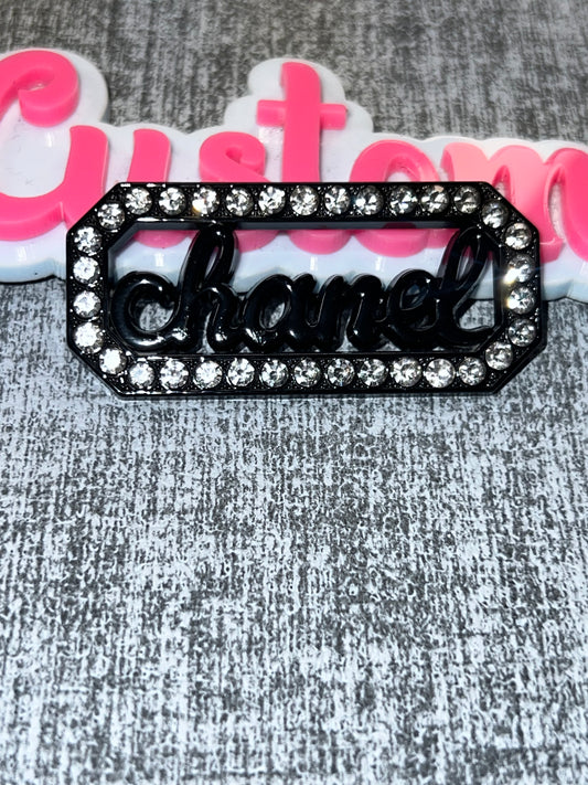 Black Rhinestone Rectangle Word Charm – Bling Statement Charm for DIY Crafts