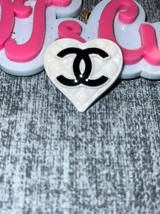 Quilted Heart Flatback Charm – Black & White Luxe Accent for DIY Crafts