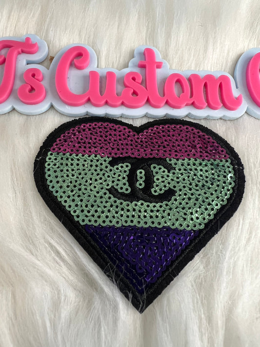 Sequin Pink Teal Purple Trim Black CC Heart