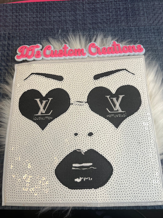 Sequin Black White LV Face