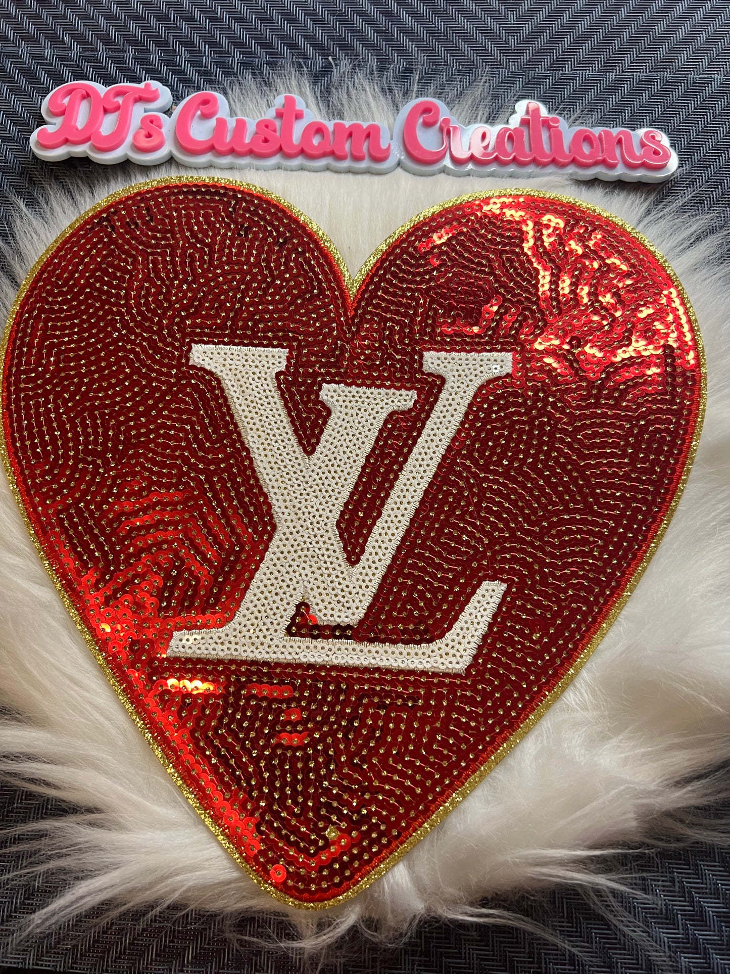 Sequin Red Trim Gold LV