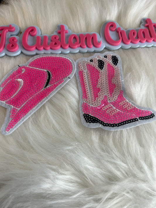 Sequin Pink Cowgirl Hat & Boots set