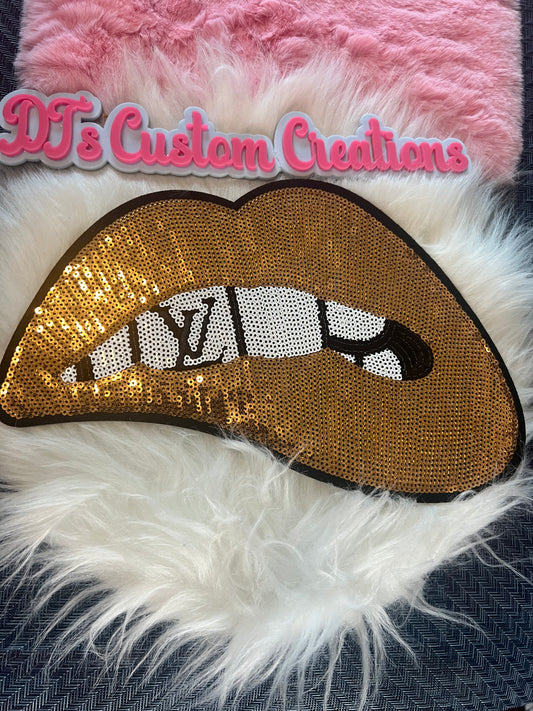 Sequin Gold White Black LV lips