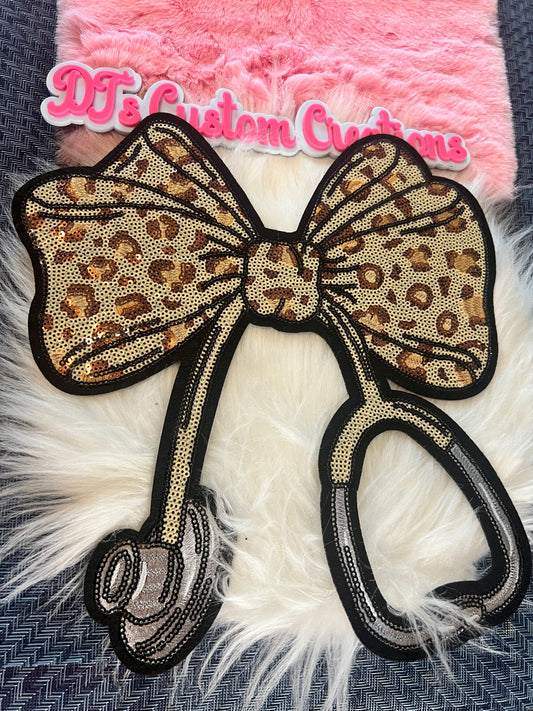 Sequin Leopard Bow  Stethoscope