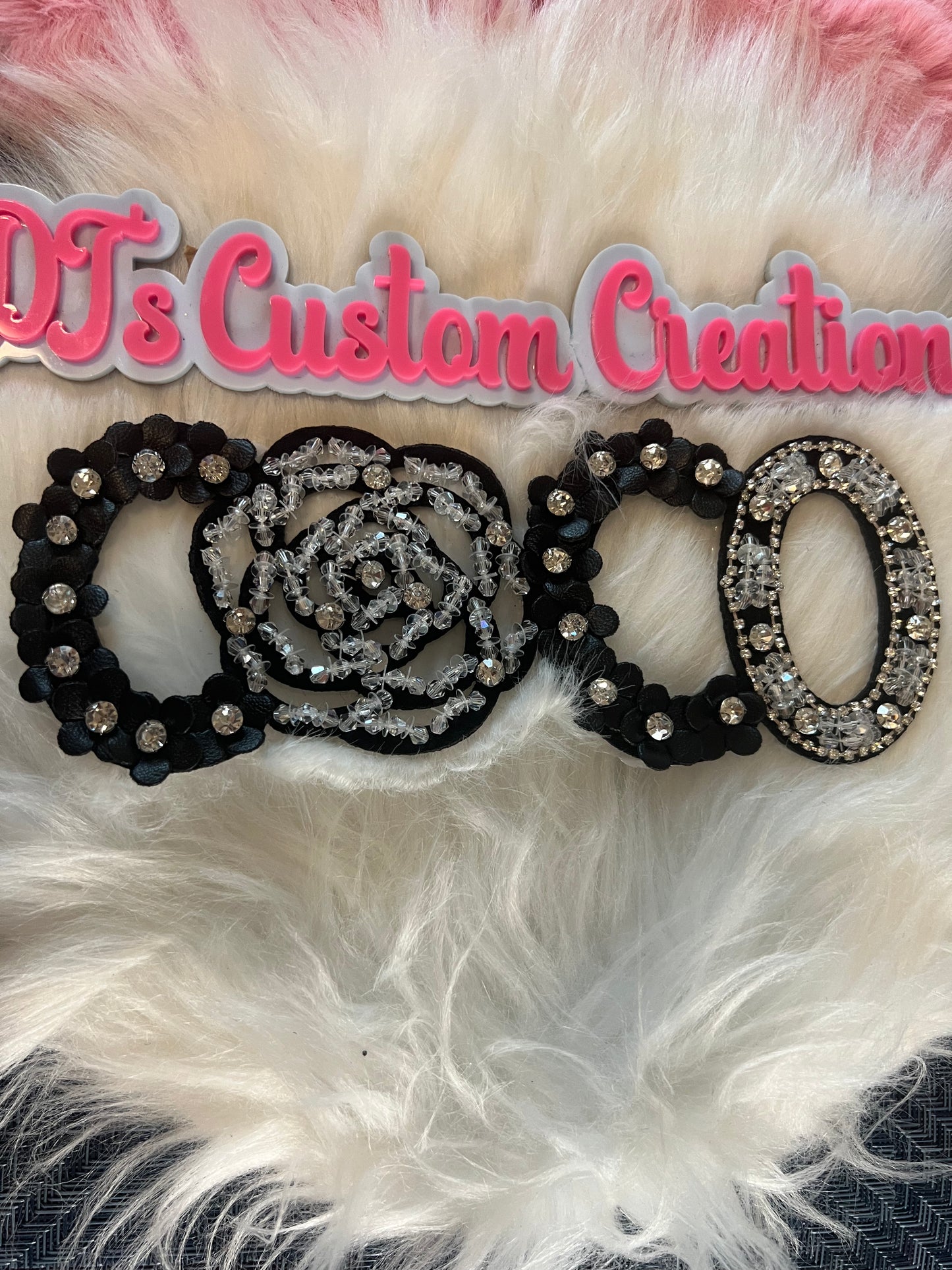 Black Silver Rhinestone faux leather words CoCo