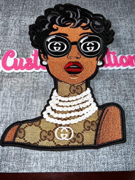 Glam Fashion Lady Embroidered Patch – Pearl Statement Patch – Iron On Applique – Approx. 6 Inch