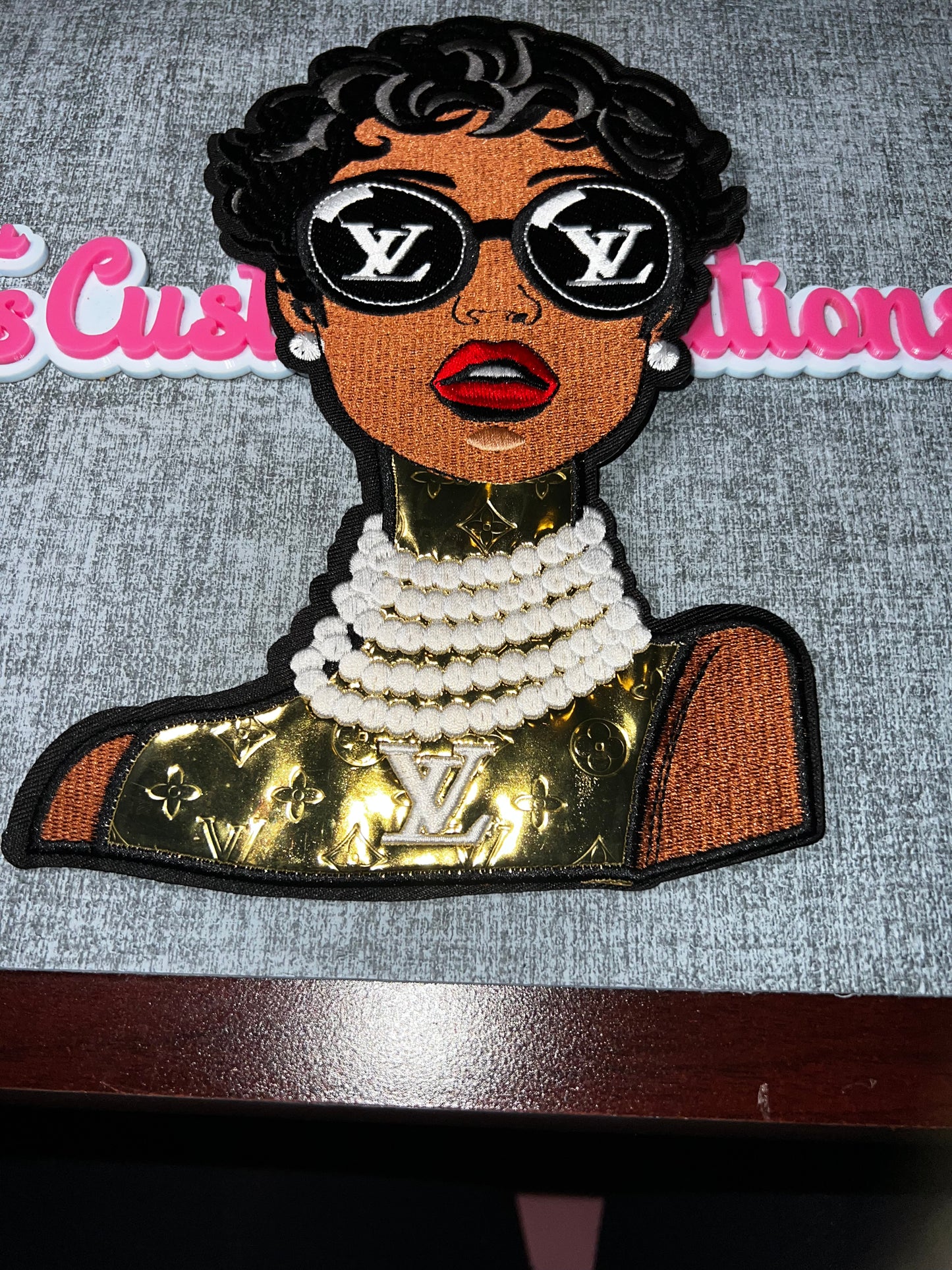 Gold Metallic Fashion Lady Patch – Glam Embroidered Applique – Iron On Patch – Approx. 6 Inch