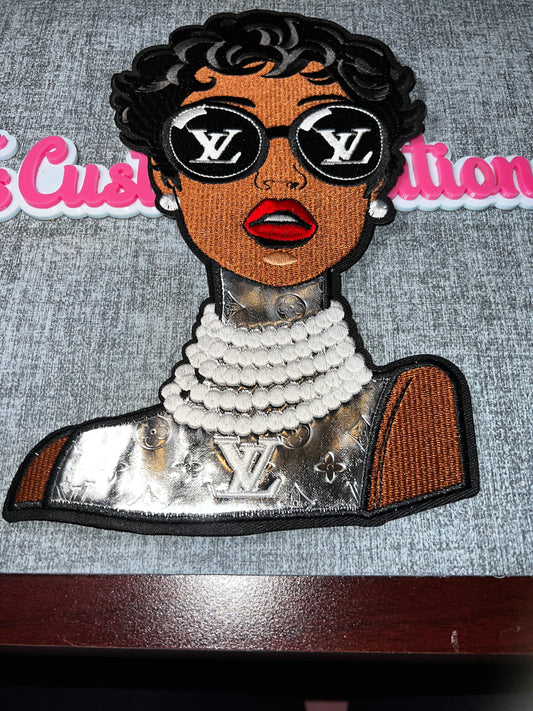Silver Metallic Fashion Lady Patch – Embroidered Statement Patch – Iron On Applique – Approx. 6 Inch
