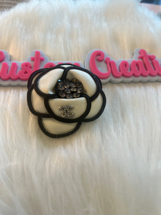 White Black Rose CC Brooch
