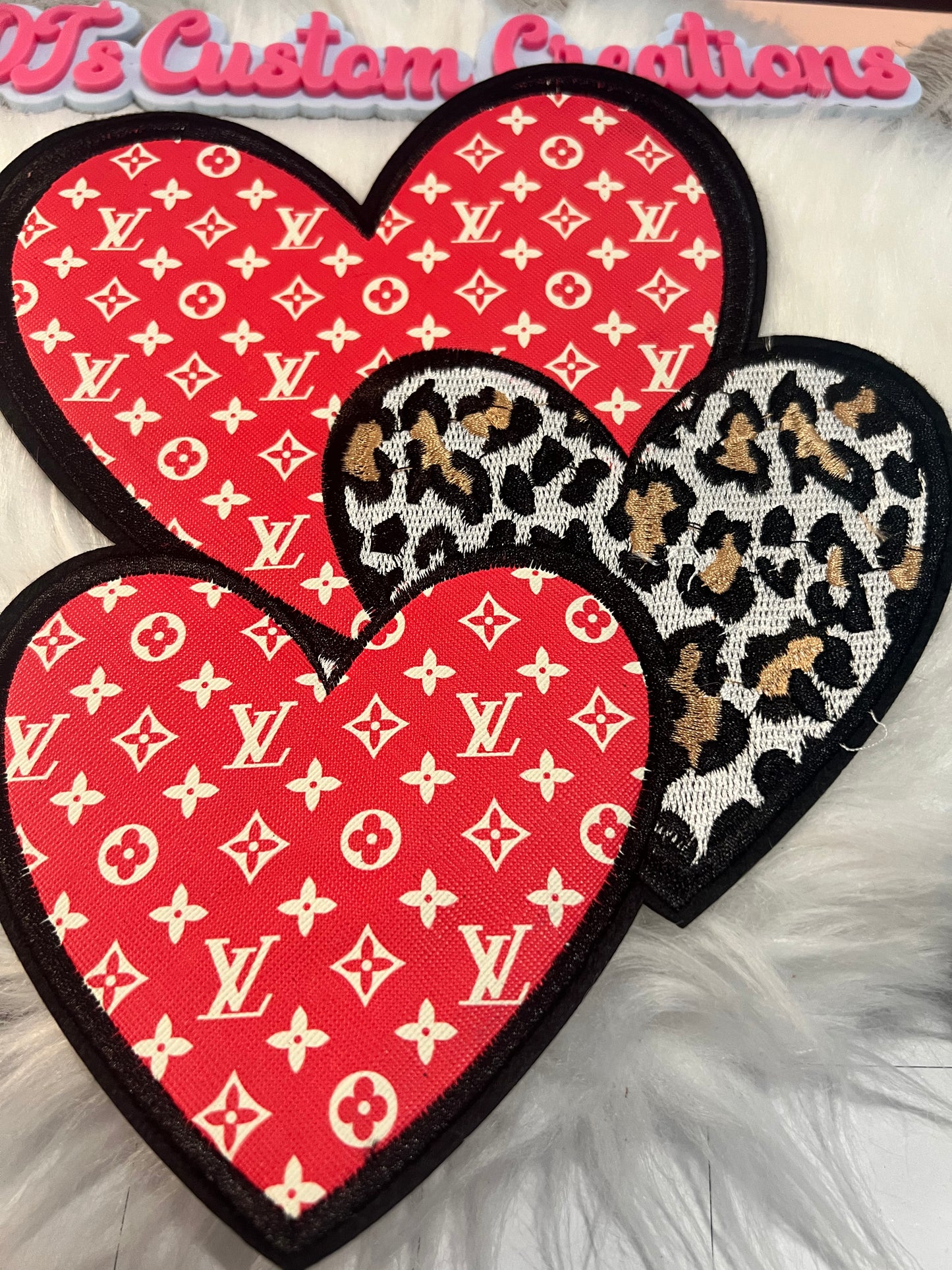 Red 3 Heart LV faux leather