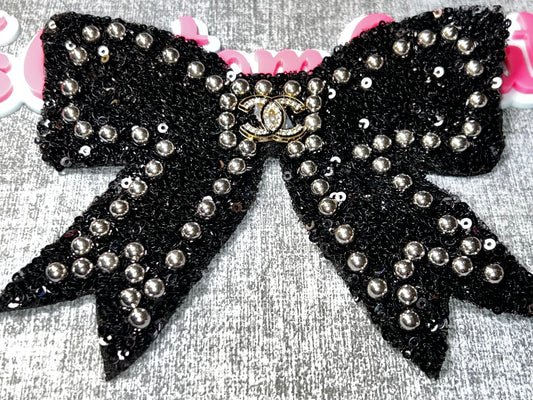 Black Sequin Pearl Bow Patch – Glam Fashion Appliqué