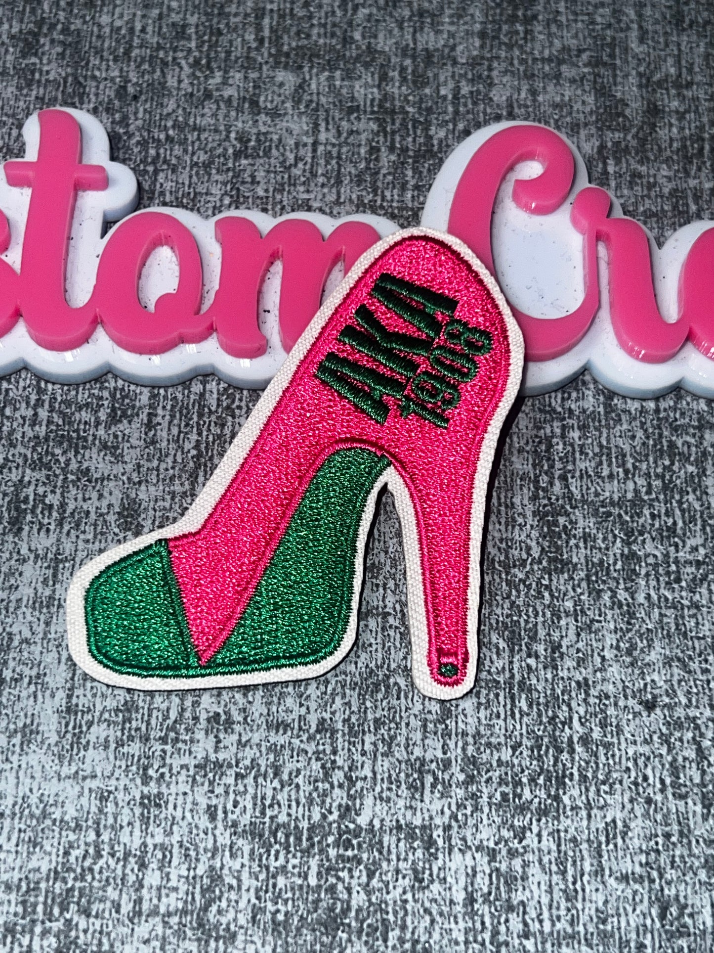 AKA 1908 High Heel Embroidered Patch – Pink and Green Fashion Patch