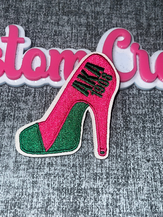 AKA 1908 High Heel Embroidered Patch – Pink and Green Fashion Patch