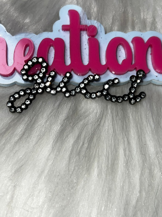 Black & Silver Rhinestone Script Word Charm – Decorative Craft Embellishment