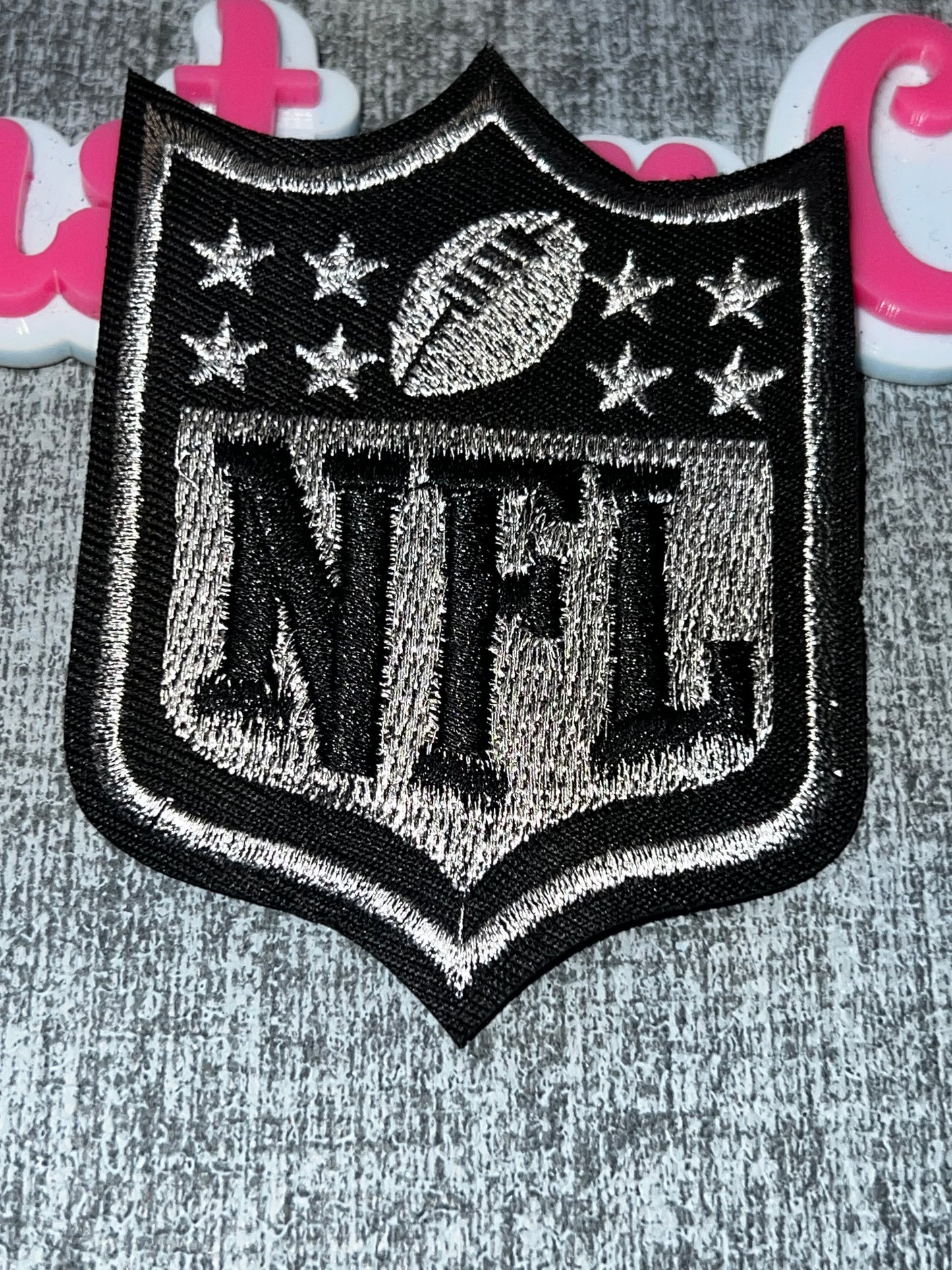 Black & Silver Shield Embroidered Iron-On Patch | Metallic Appliqué