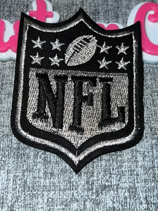 Black & Silver Shield Embroidered Iron-On Patch | Metallic Appliqué
