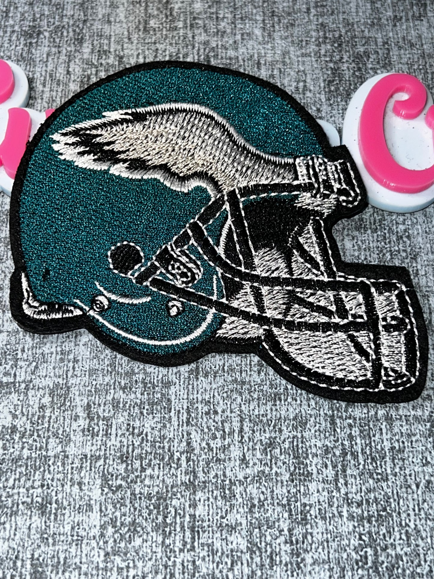 Green Wing Helmet Embroidered Iron-On Patch | Embroidered Decorative Appliqué