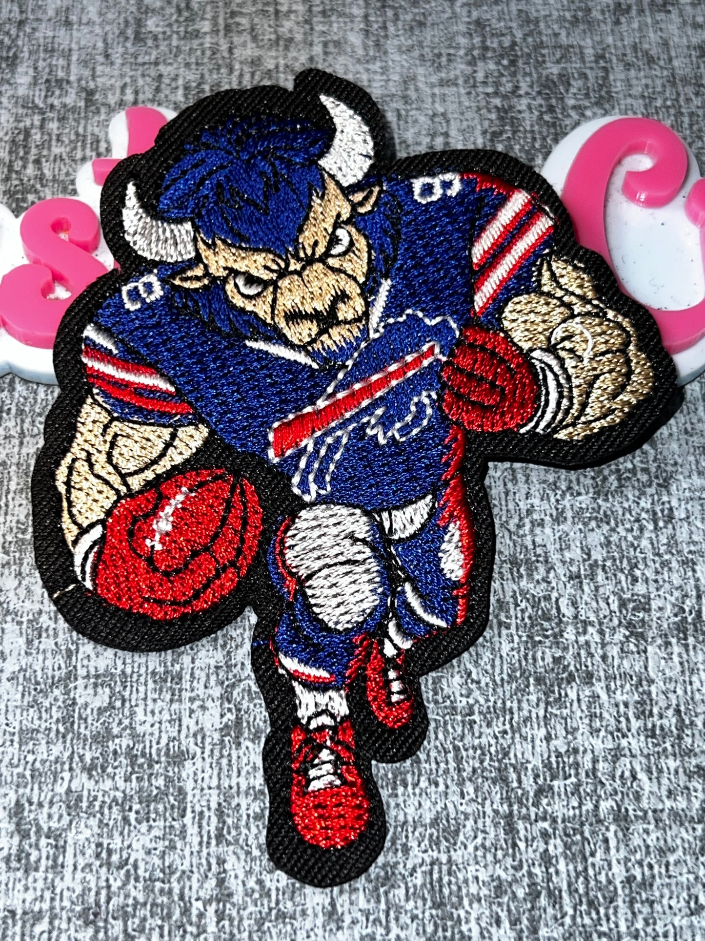 Blue Charging Buffalo Embroidered Iron-On Patch | Embroidered Decorative Appliqué