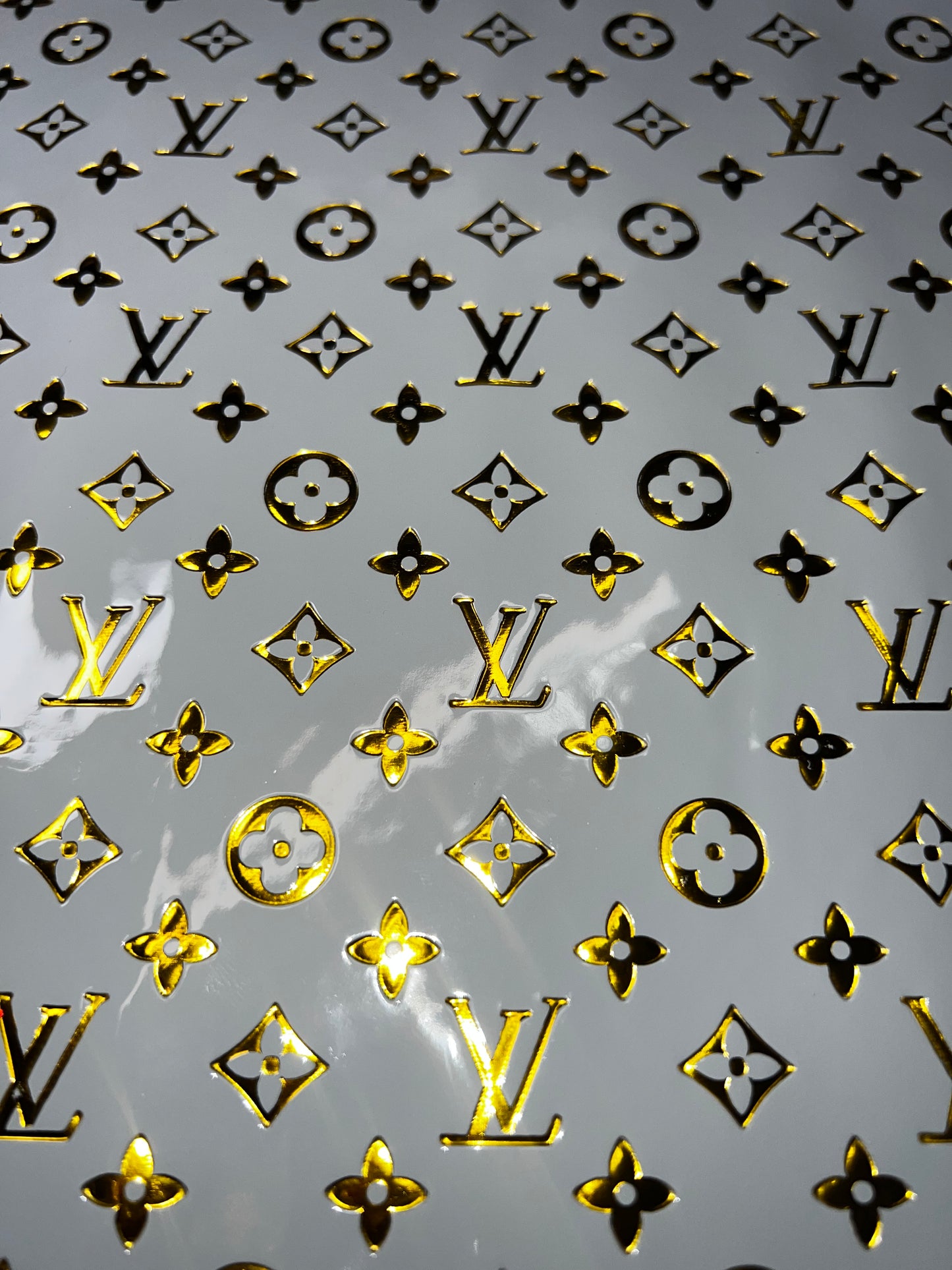 White & Metallic Gold Monogram Faux Leather Sheet 9x12 | Embossed Faux Leather for Crafts