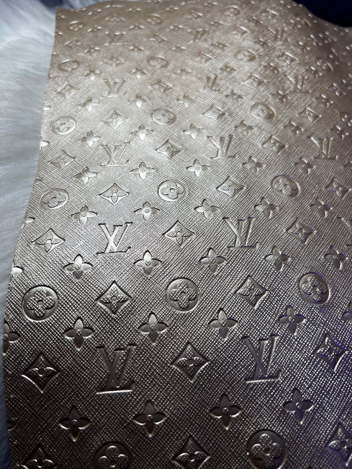 Champagne Metallic Embossed Monogram Faux Leather Sheet 9x12 | Textured Craft Faux Leather