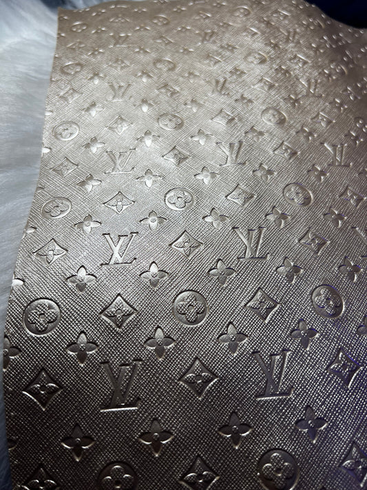 Champagne Metallic Embossed Monogram Faux Leather Sheet 9x12 | Textured Craft Faux Leather