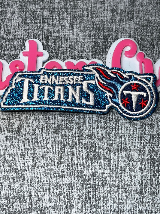 Blue Glitter Flame Letter Embroidered Iron-On Patch | Statement Appliqué
