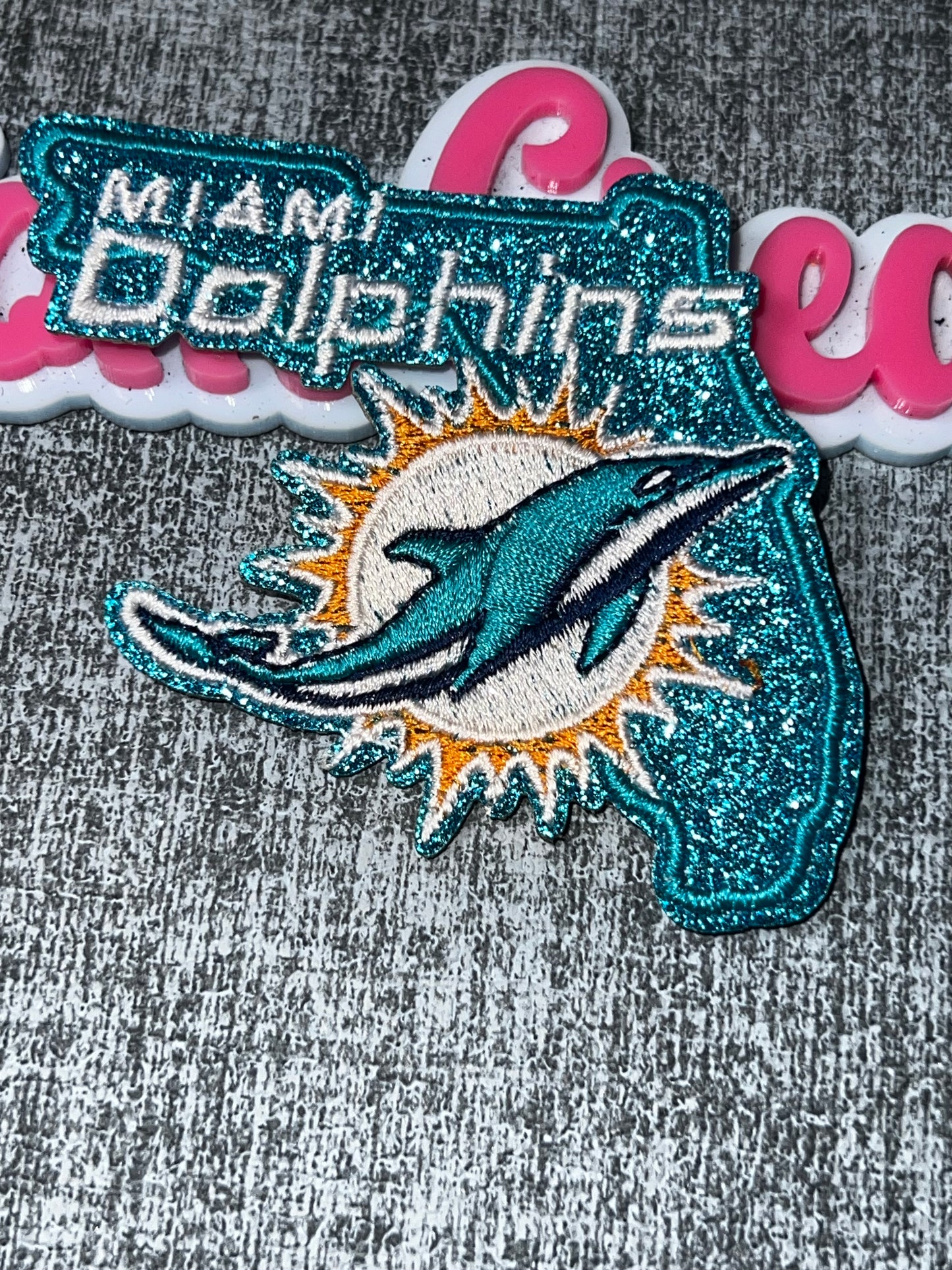 Teal Glitter Dolphin State Embroidered Iron-On Patch | Statement Appliqué