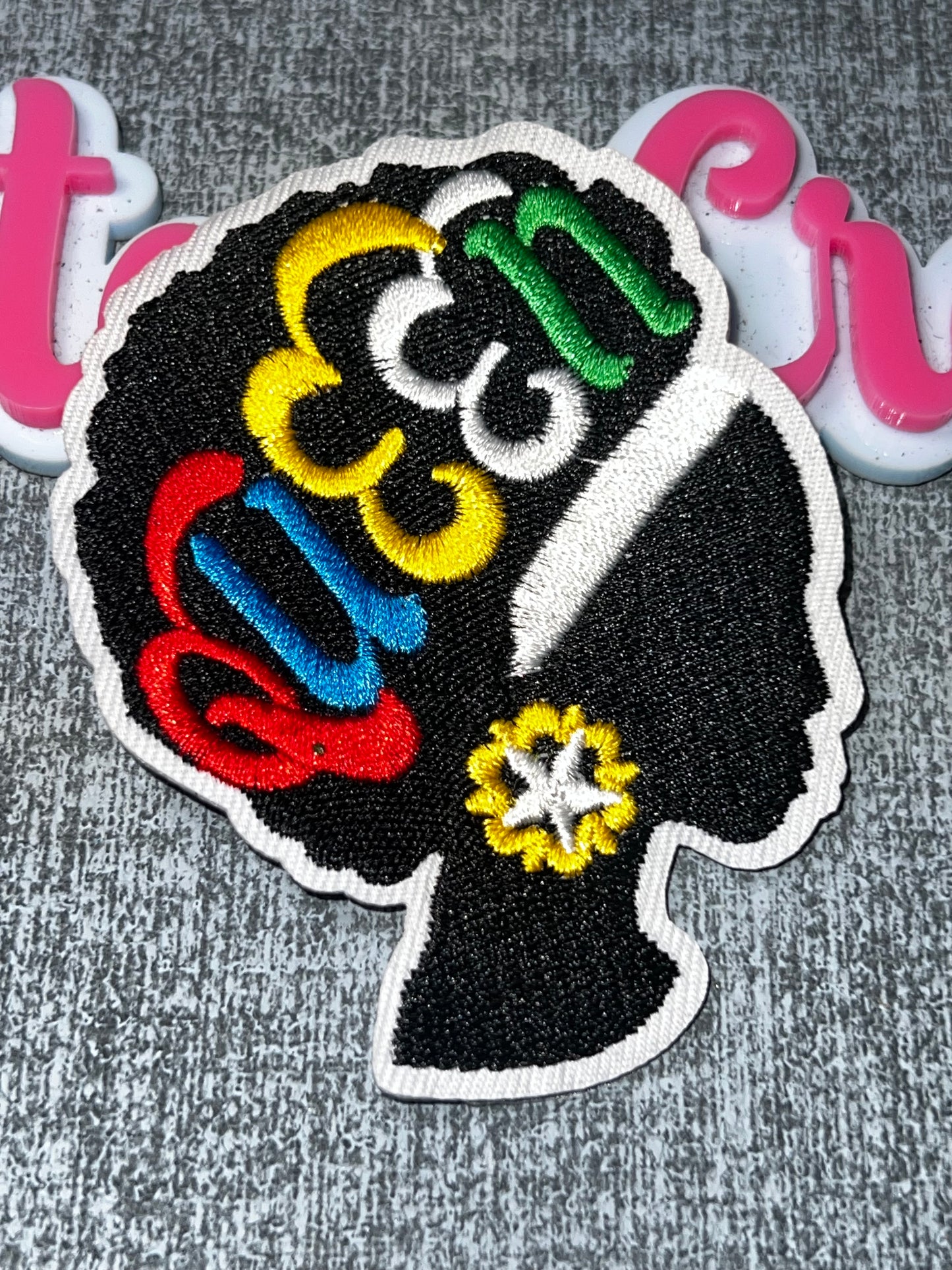 Colorful Natural Hair Silhouette Embroidered Iron-On Patch | Statement Appliqué OES
