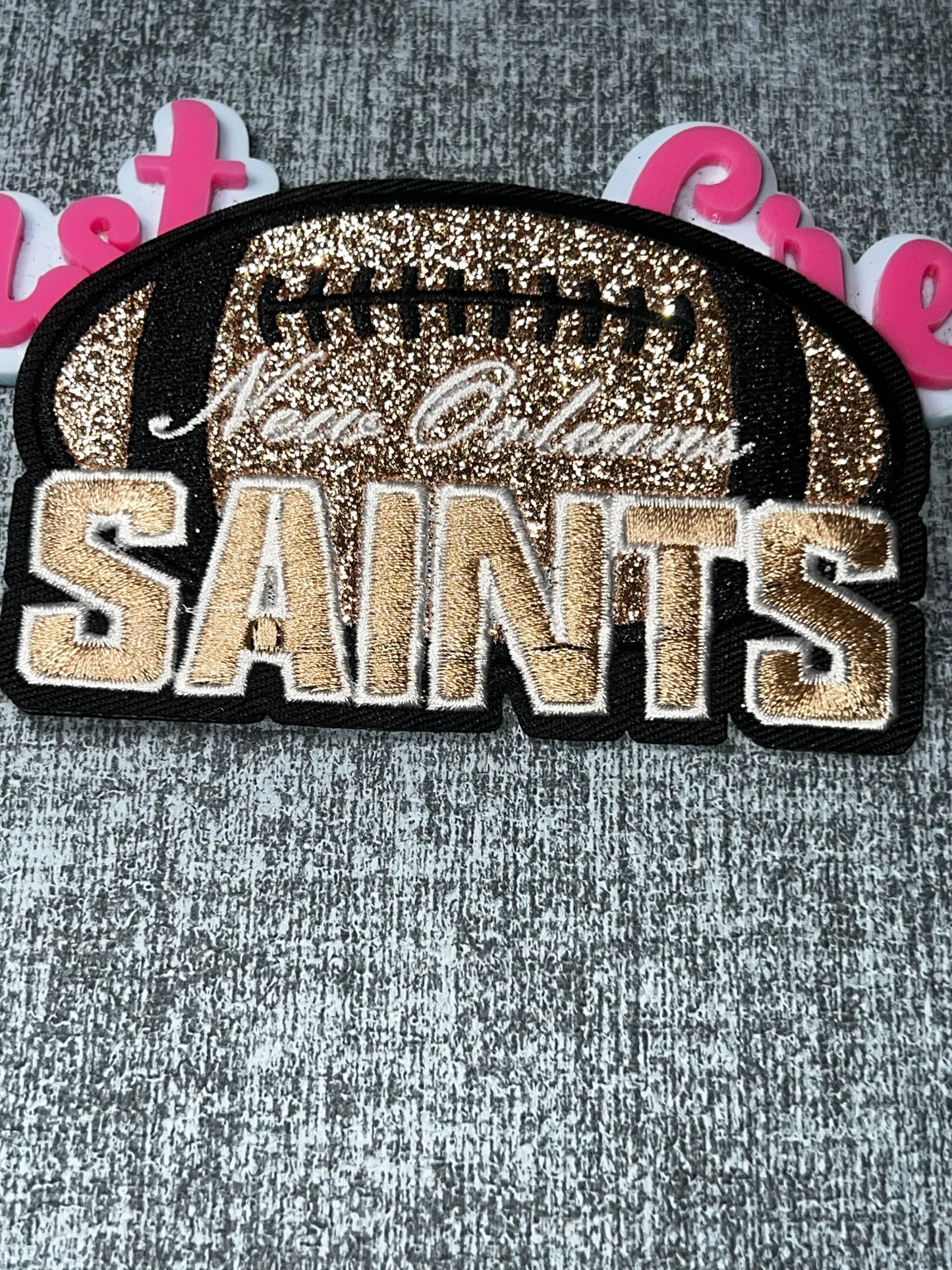 Gold and Black Glitter Football Embroidered Iron-On Patch | Sports Ball Applique for Jackets and Bags