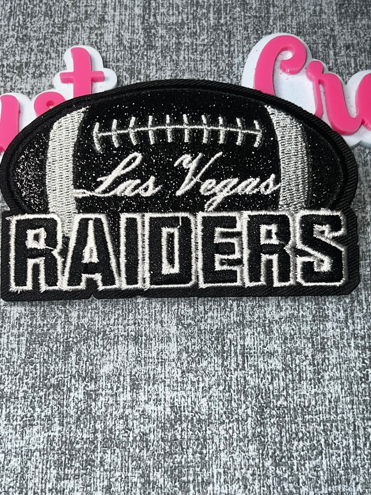 Black and Silver Glitter Football Embroidered Iron-On Patch | Sports Ball Applique for Jackets and Bags