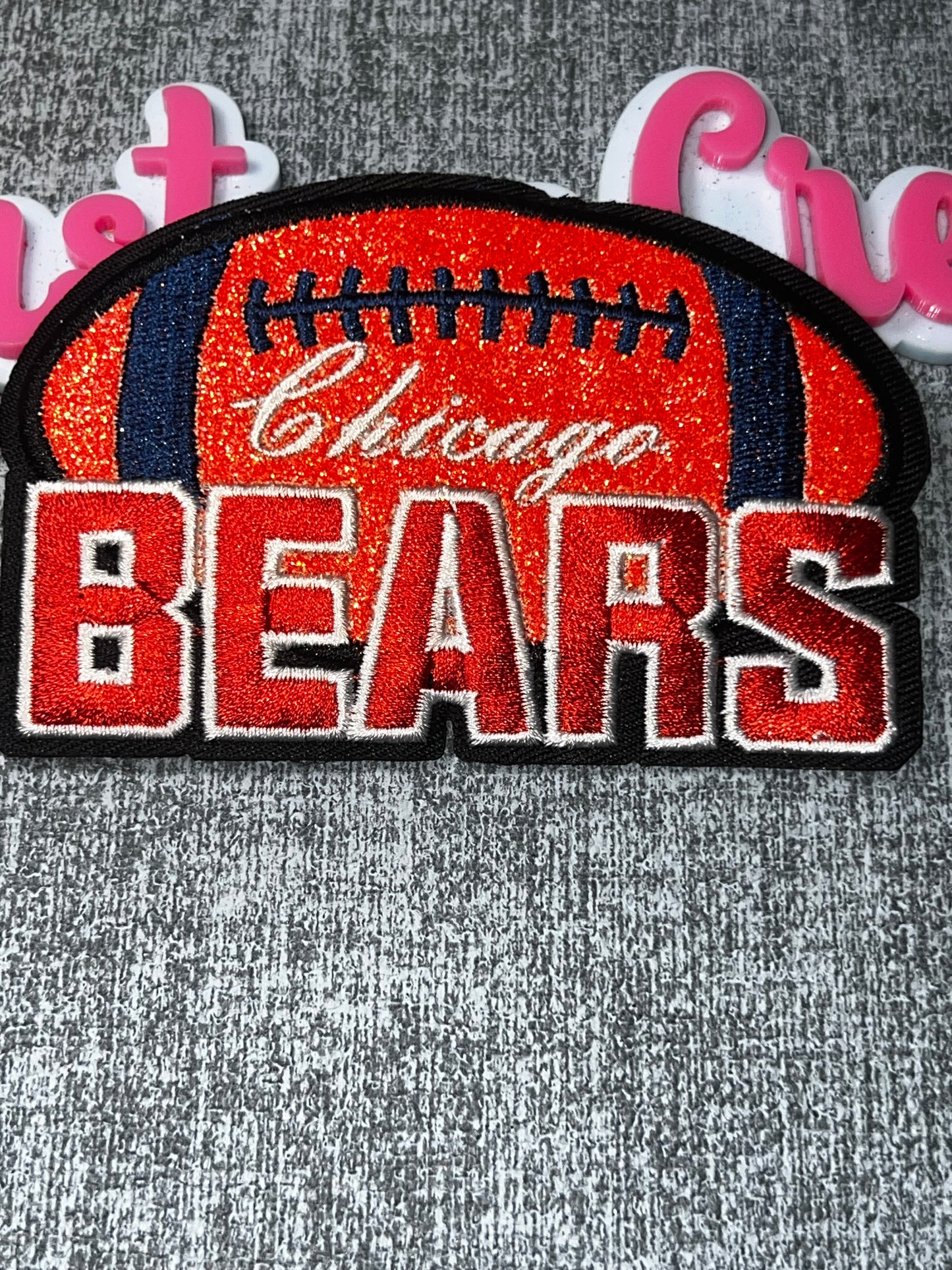 Orange and Navy Glitter Football Embroidered Iron-On Patch | Sports Ball Applique for Jackets and Bags