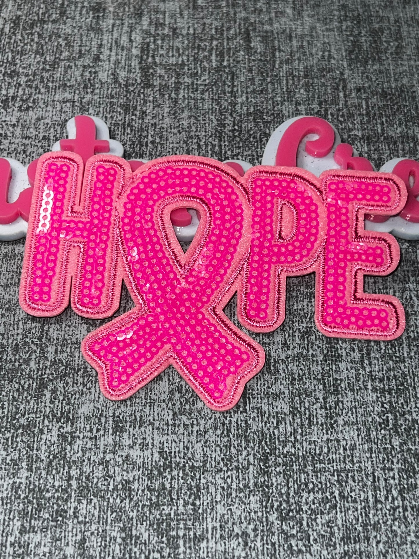 Hope Pink Ribbon Cancer Embroidered Sequin Iron-On Patch | Breast Cancer Awareness Applique for Jackets and Bags