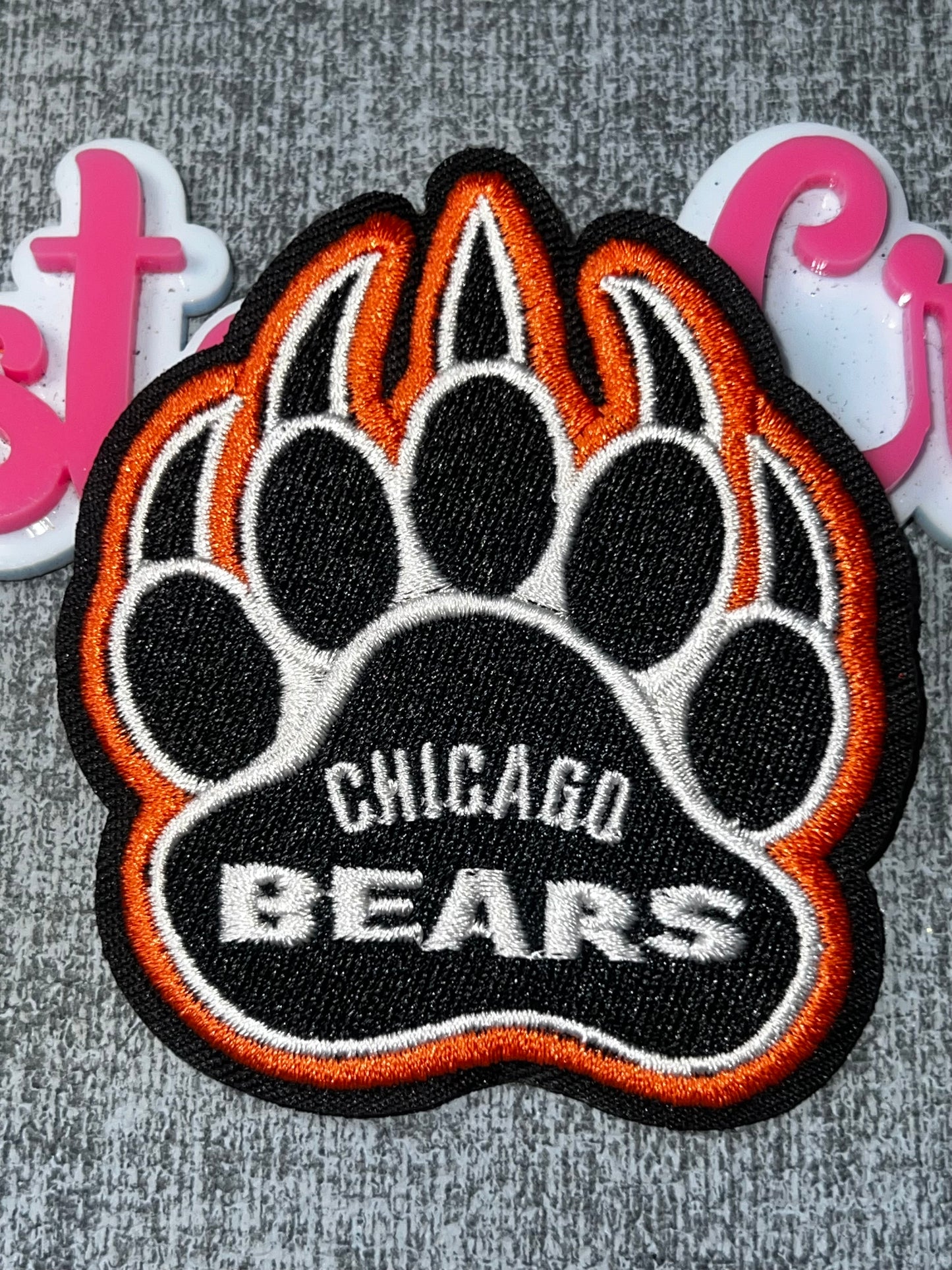 Black Orange and White Paw Embroidered Iron-On Patch | Large Sports Style Paw Applique for Jackets and Bags