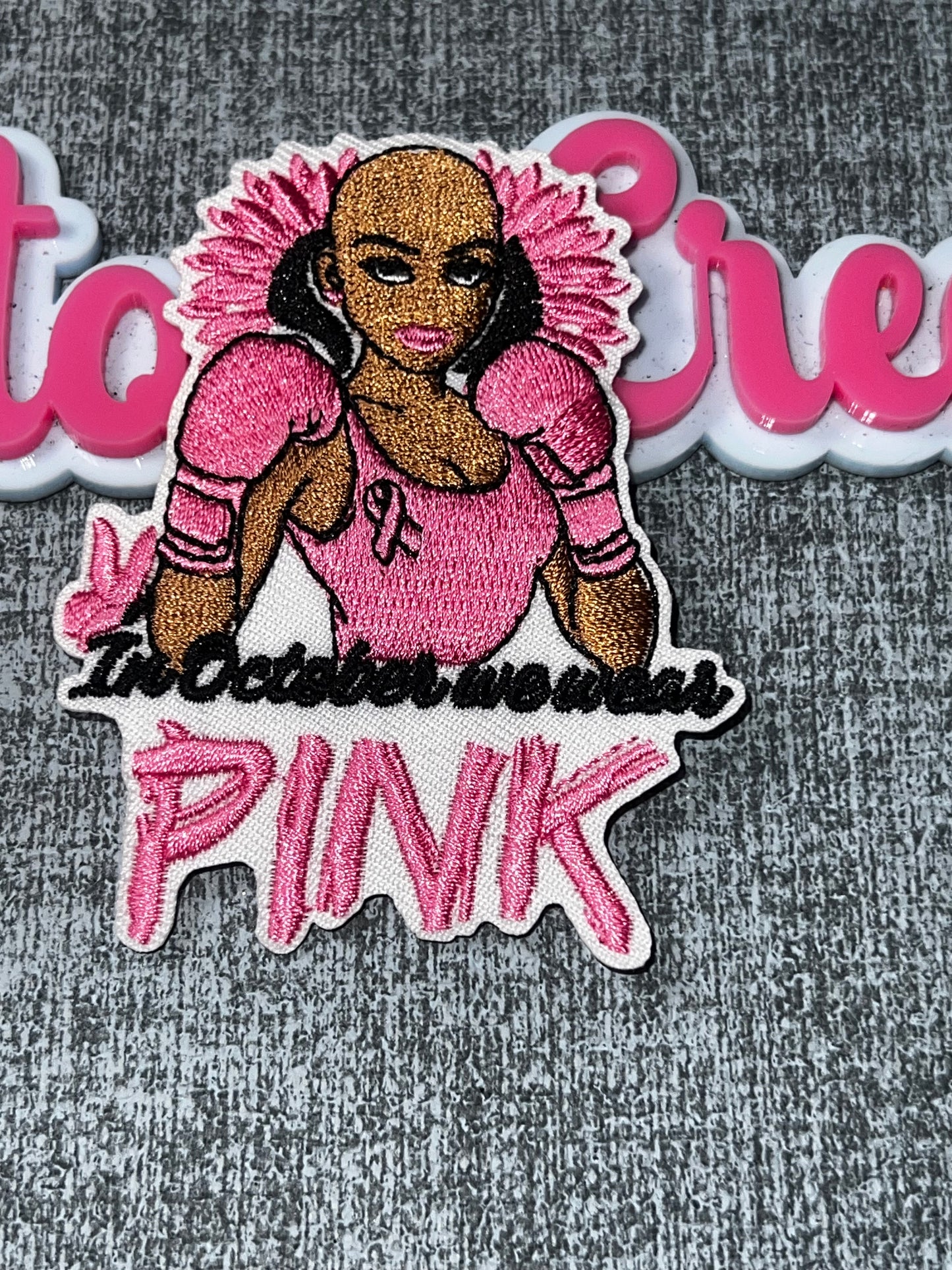 Pink Boxer Cancer Awareness Embroidered Iron-On Patch | Fighter Woman Applique for Jackets and Bags
