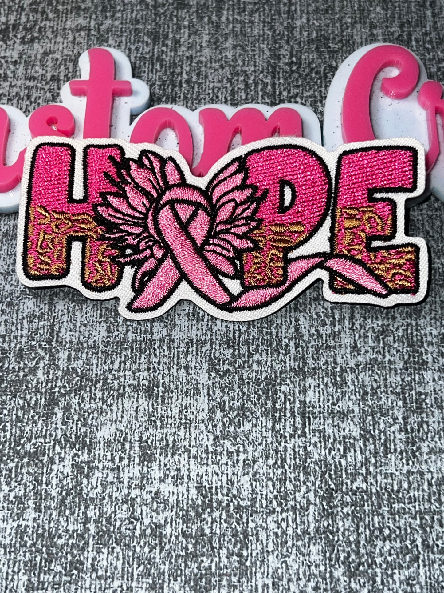 Hope Cancer Ribbon Embroidered Iron-On Patch | Pink Breast Cancer Awareness Applique for Jackets and Bags