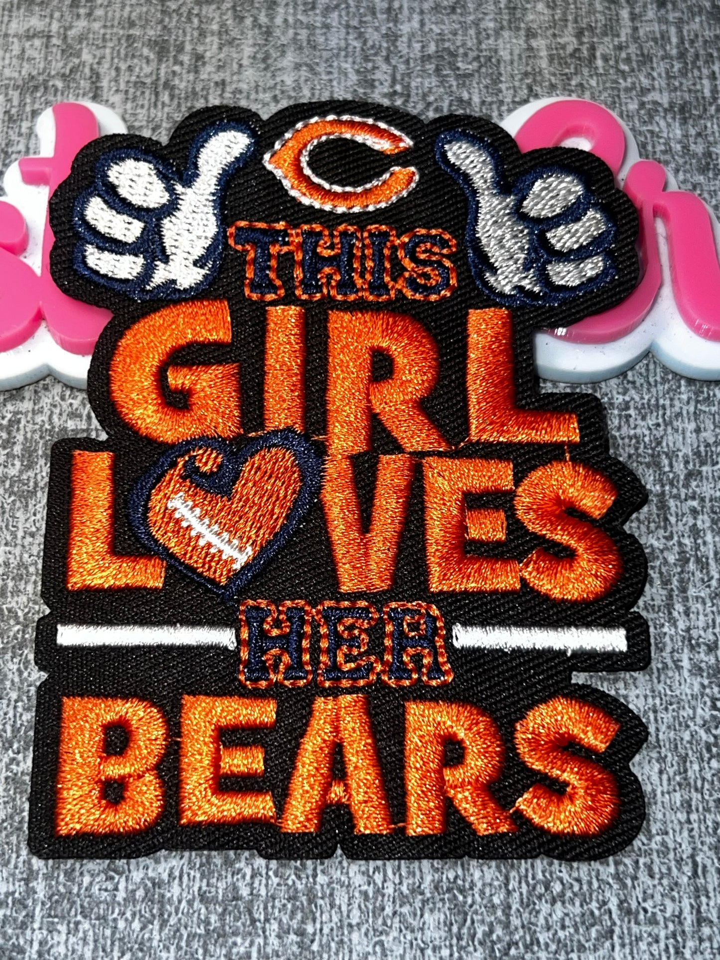 This Girl Loves Her Bears Embroidered Iron-On Patch | Orange Black Sports Fan Applique for Jackets Bags and Hats