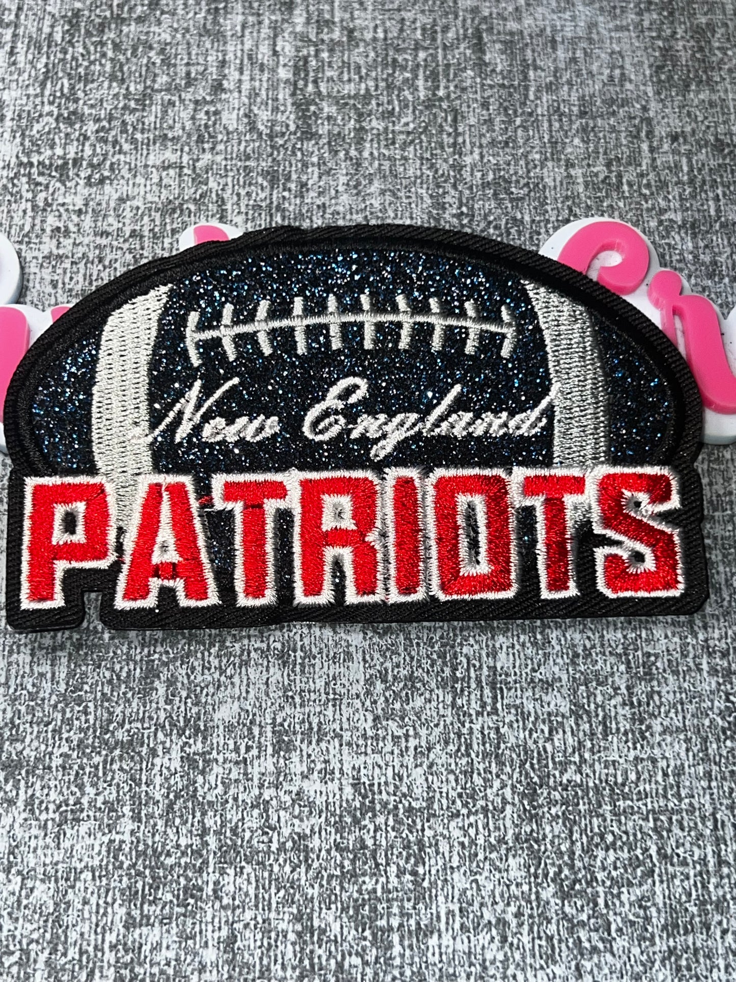 Navy Red Glitter Embroidered Iron-On Patch | Sports Applique for Jackets Bags and Hats