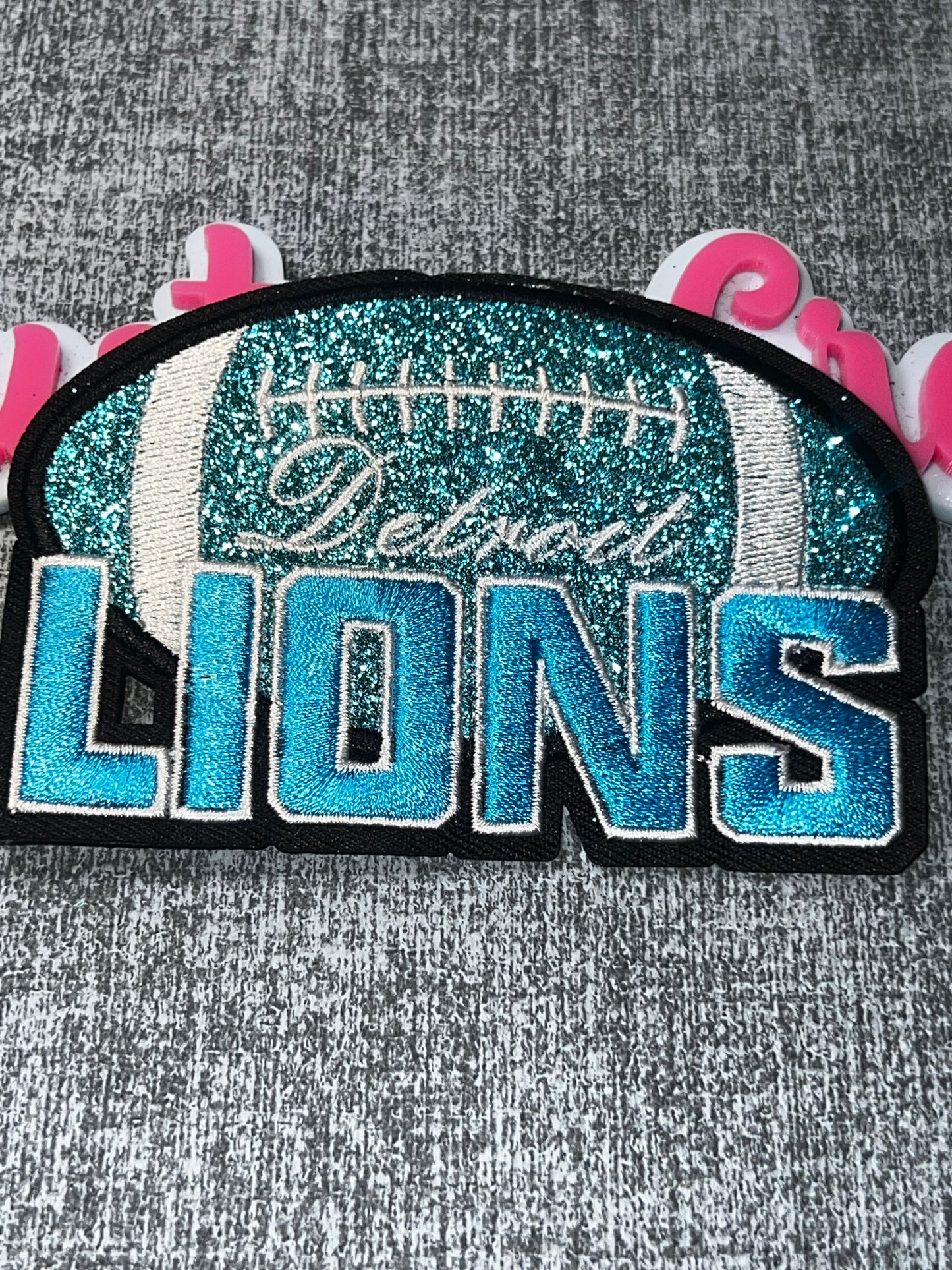 Teal and White Glitter Football Embroidered Iron-On Patch | Sports Ball Applique for Jackets and Bags
