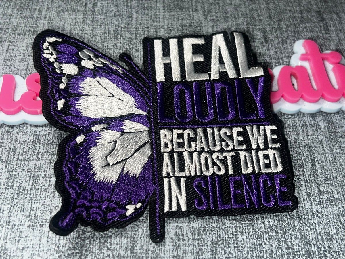 Heal Loudly Domestic Violence Awareness Butterfly Patch – Embroidered Iron-On Applique