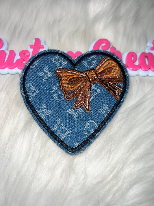 Denim Heart Bow Patch – Iron-On Patch for Hats, Jackets & DIY Crafts