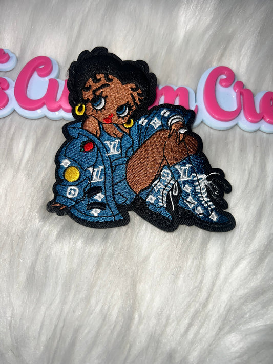 Girl Denim Coat Patch – Iron-On Patch for Hats, Jackets & DIY Crafts